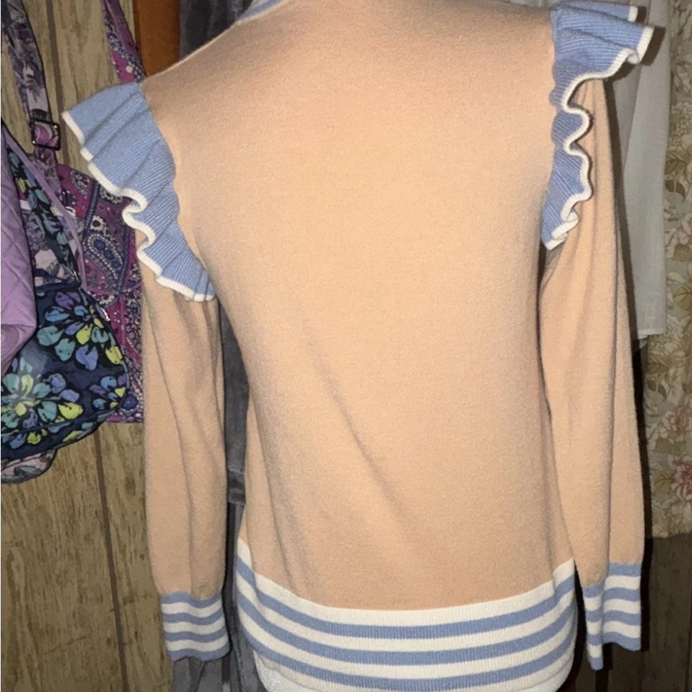 THML Beige and Blue Ruffle Sweater - Picture 2 of 5